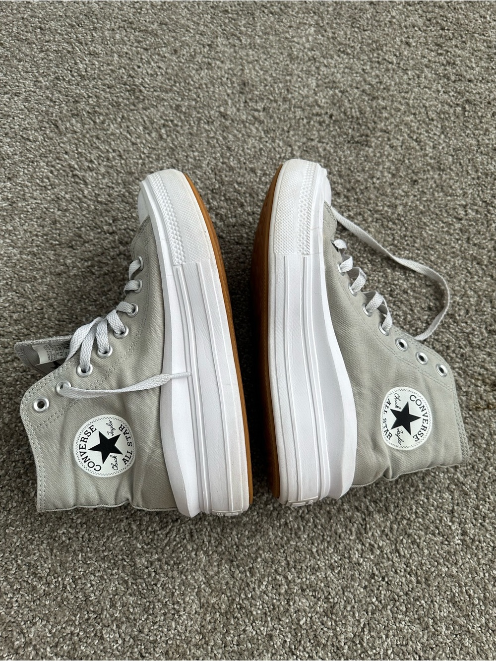 Converse High-Top Canvas Sneakers in Light Gray with Gum Sole